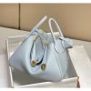Hermes Lindy 26cm Bag In Blue Brume Clemence Leather - Image 2