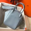 Hermes Lindy 26cm Bag In Blue Lin Clemence With PHW - Image 4
